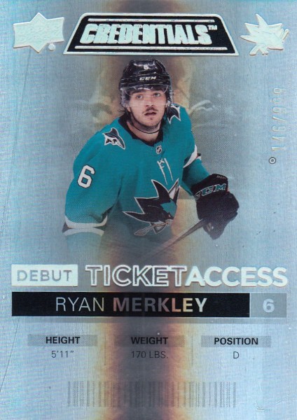 insert RC karta RYAN MERKLEY 21-22 Credentials Debut Ticket Access /999